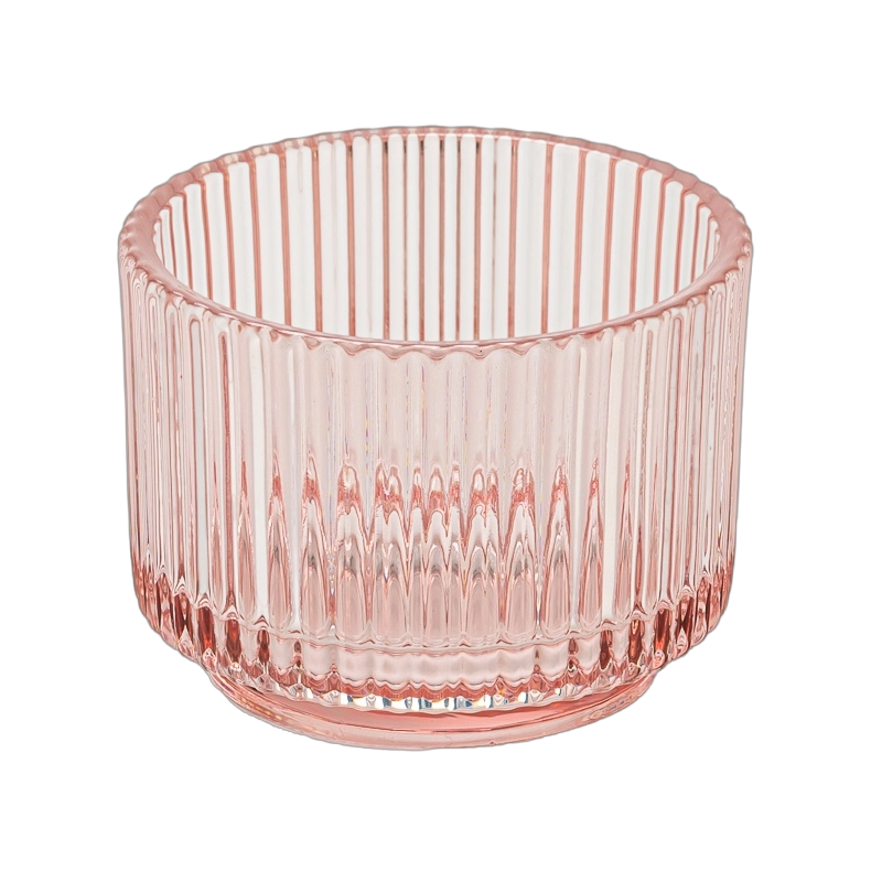 Jarra de vela de vidro cor listras rosa com passo Dia dos Namorados