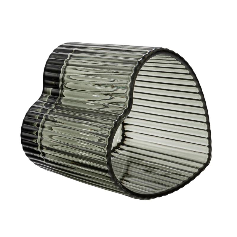 Heart Shape Stripe Design Glass Vessel Candle Jars for Wholesaling 