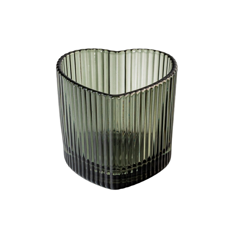 Heart Shape Stripe Design Glass Vessel Candle Jars for Wholesaling 