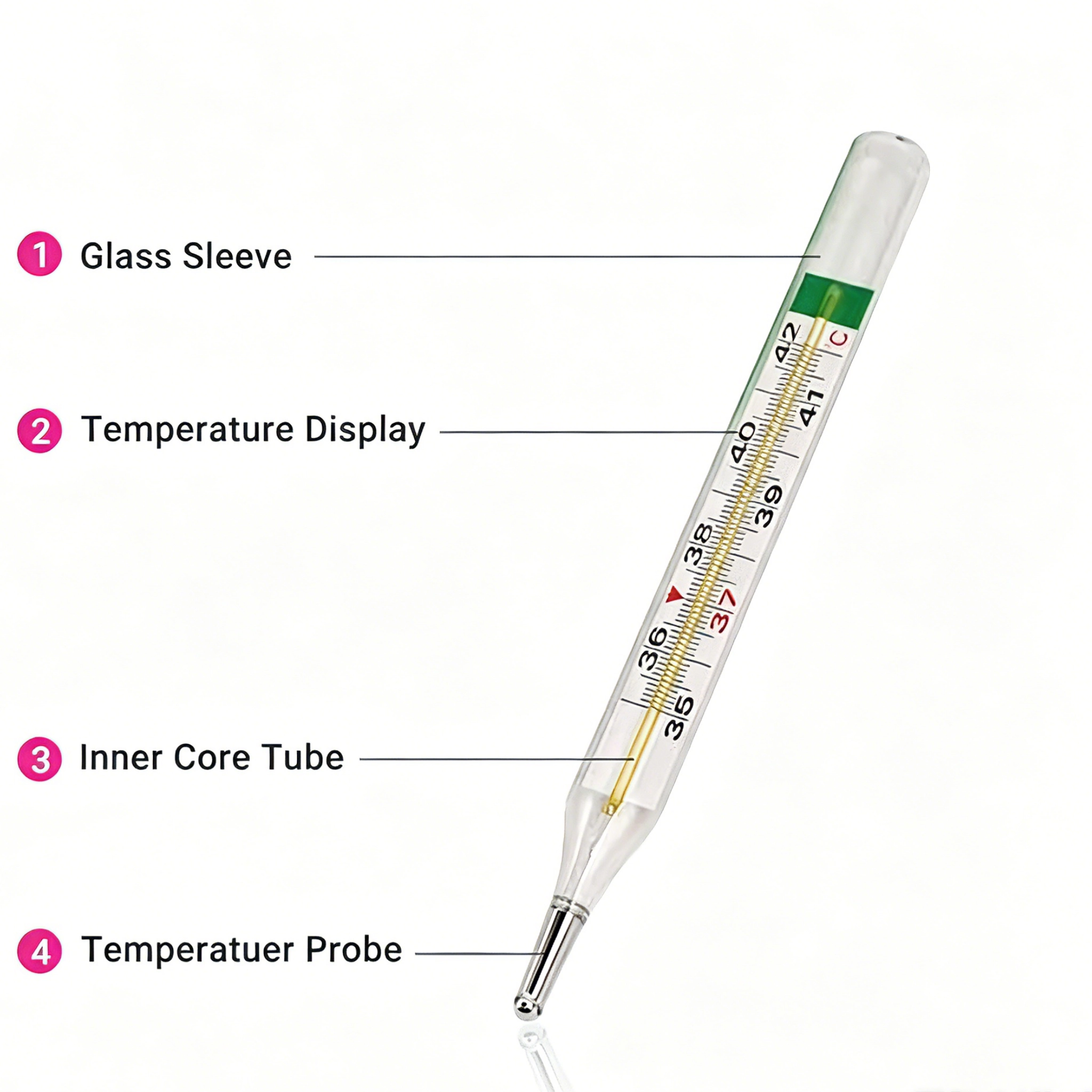 Hot Selling High Quality Safe Non-Toxic Armpit Medical Mercury Free Clinical Glass Thermometer