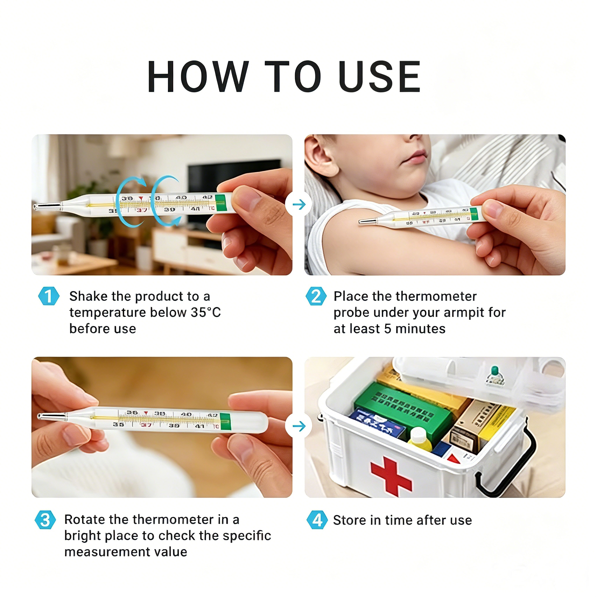 Hot Selling High Quality Safe Non-Toxic Armpit Medical Mercury Free Clinical Glass Thermometer