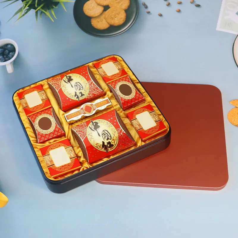 Boîtes d'emballage cadeau carré en métal personnalisé pour cookies