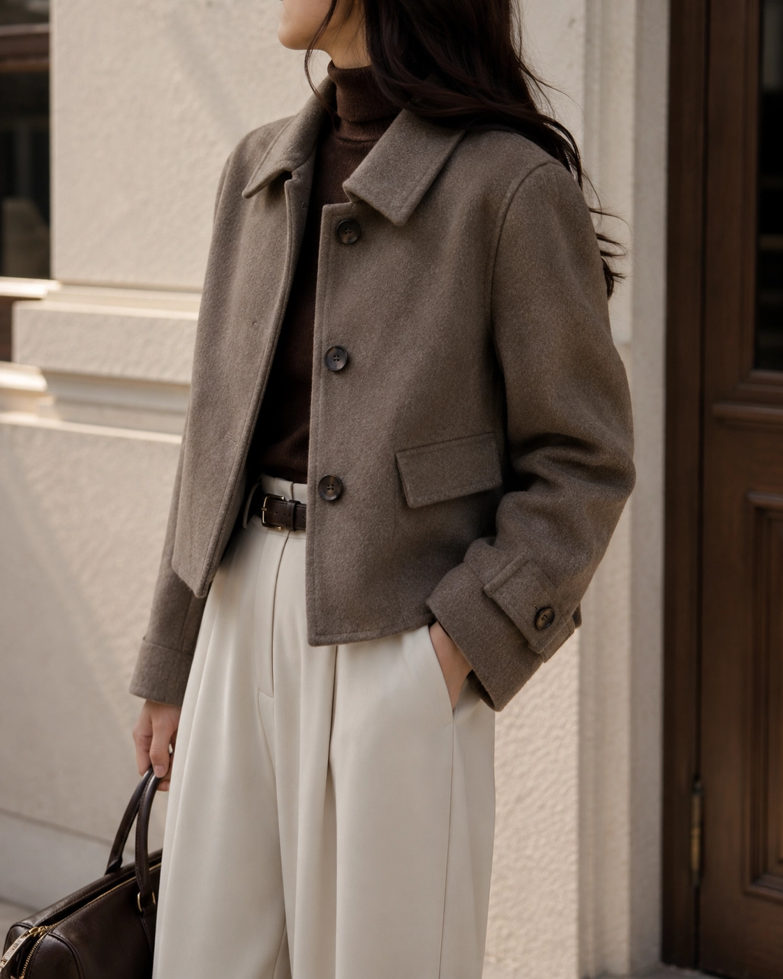 Autumn/Winter Short Women's Outerwear Lining Application: Defined Waistline, Non-Stiff Front Panels