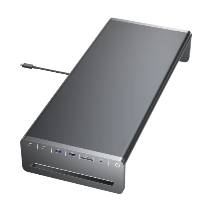 China 10-in-1 USB-C Hub Aluminum Laptop Stand | Monitor Riser with 100W PD, 4K HDMI, 5Gbps USB Ports | OEM/ODM Manufacturer manufacturer