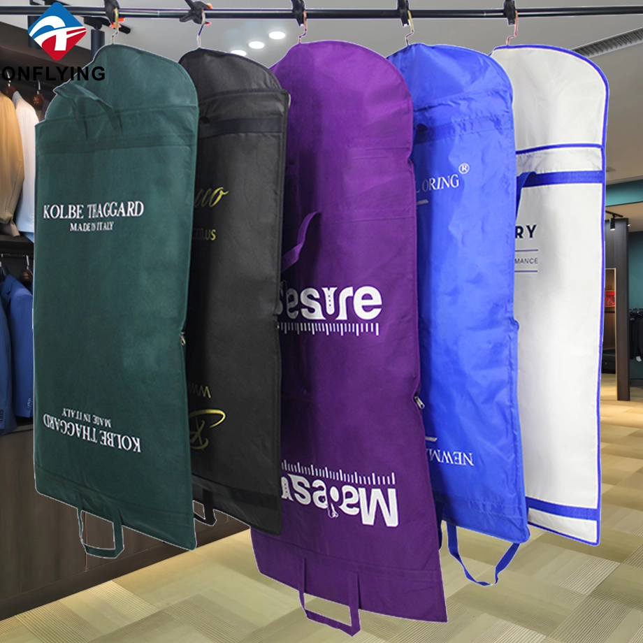 Portable Leather Handles Polyester Garment Suit Custom Logo Bag Factory China