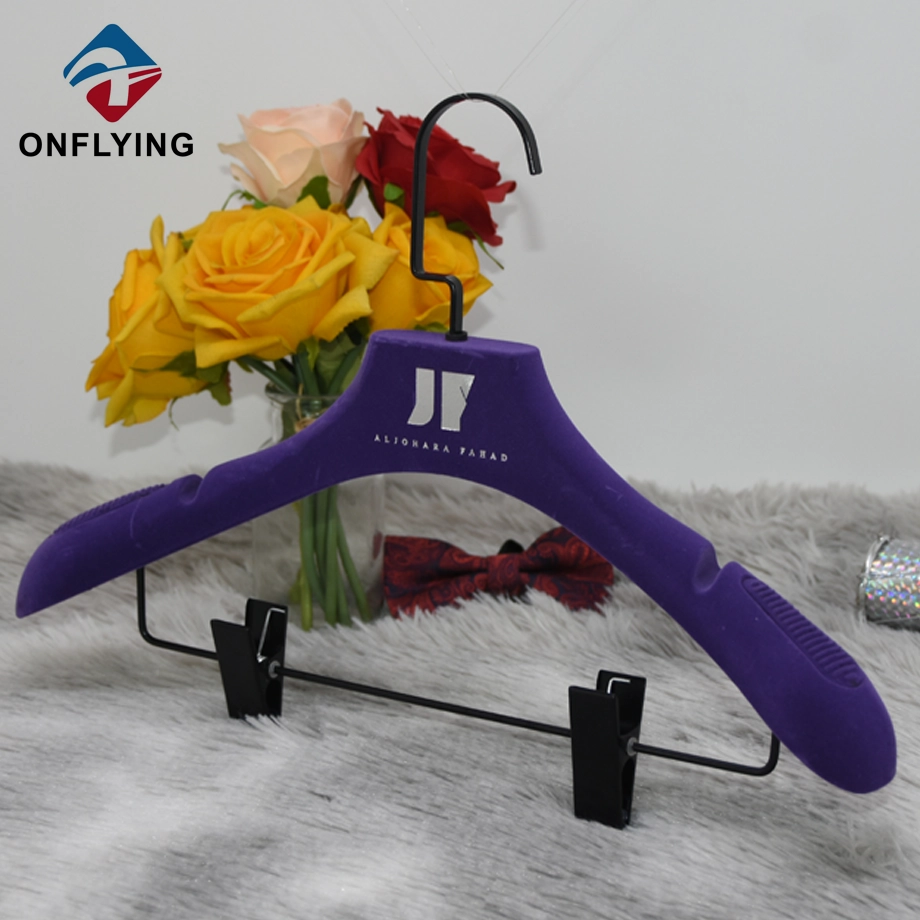 High Quality Adjustable Clips Purple Velvet Skirt Hanger China Supplier