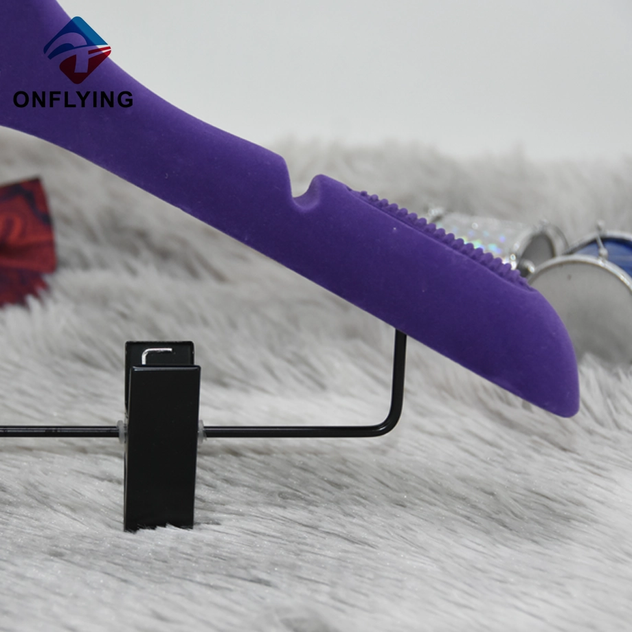 High Quality Adjustable Clips Purple Velvet Skirt Hanger China Supplier