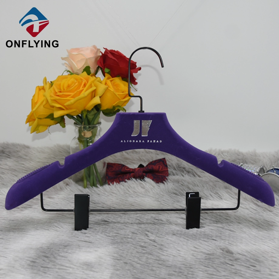 High Quality Adjustable Clips Purple Velvet Skirt Hanger China Supplier