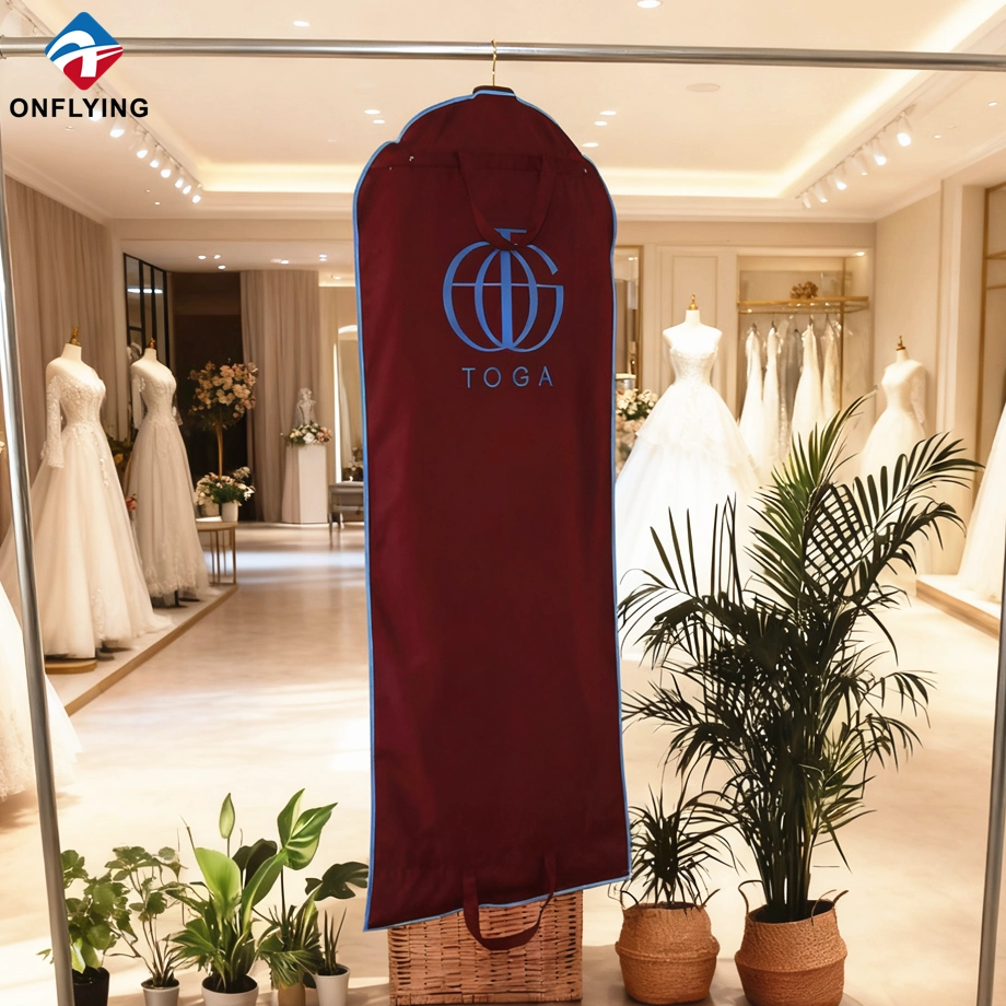 High End Muslin Burgundy Cotton Wedding Dress Bags Customized Factory China