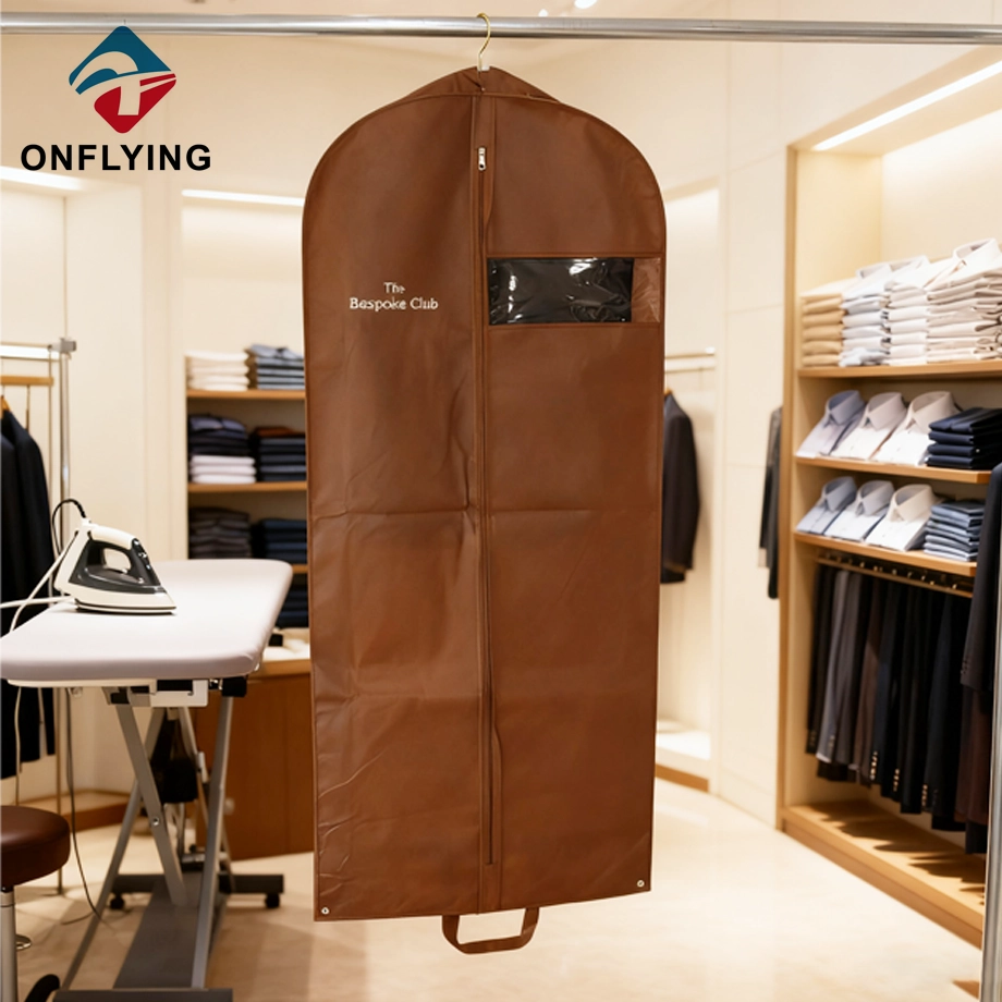 Custom Water-Resistant Premium Gusset Brown Non Woven Suit Bag China Supplier