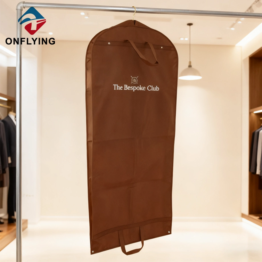 Custom Water-Resistant Premium Gusset Brown Non Woven Suit Bag China Supplier