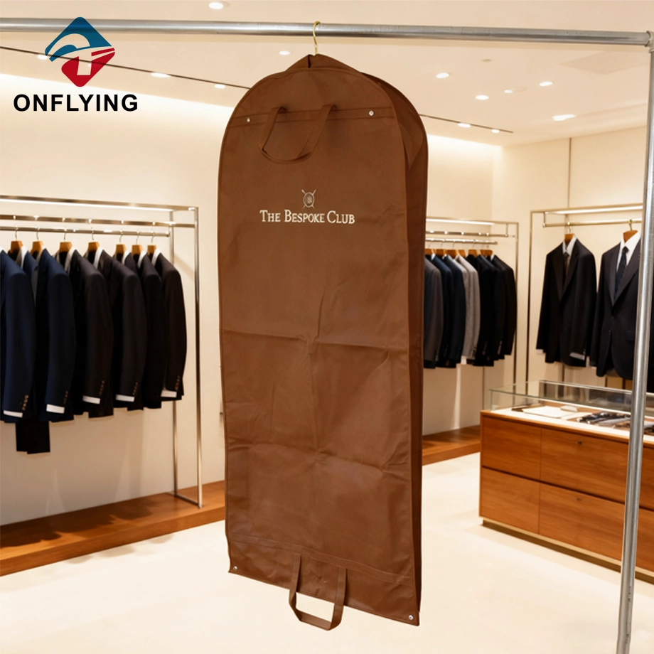 Custom Water-Resistant Premium Gusset Brown Non Woven Suit Bag China Supplier