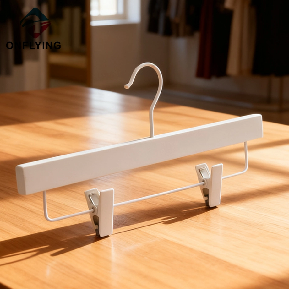 Hot Selling Custom Logo White Clips Wood Pants Hanger China Manufacturer