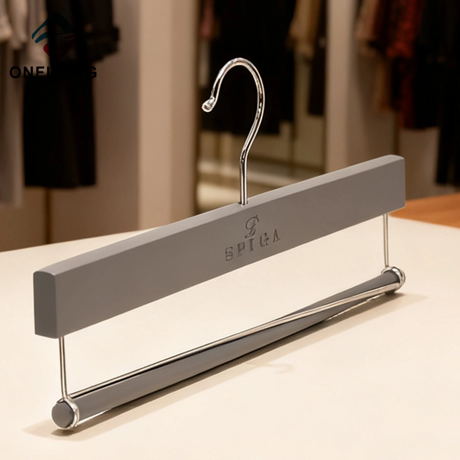 Custom With Metal Bar Gray Wood Shirt Pants Set Hangers China Factory