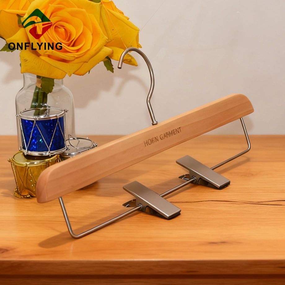 Elegant Strong Adjustable Clips Wooden Clothes Pants Hanger China Supplier