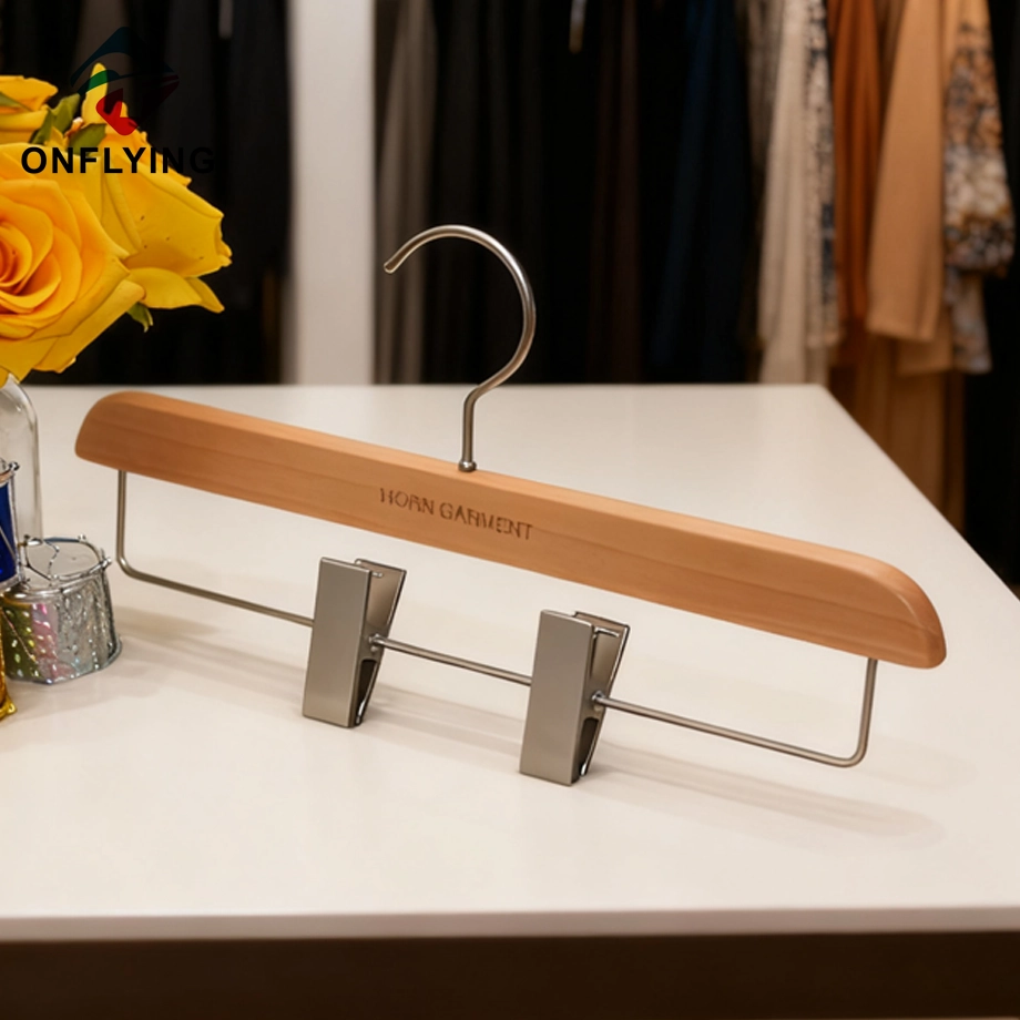 Elegant Strong Adjustable Clips Wooden Clothes Pants Hanger China Supplier