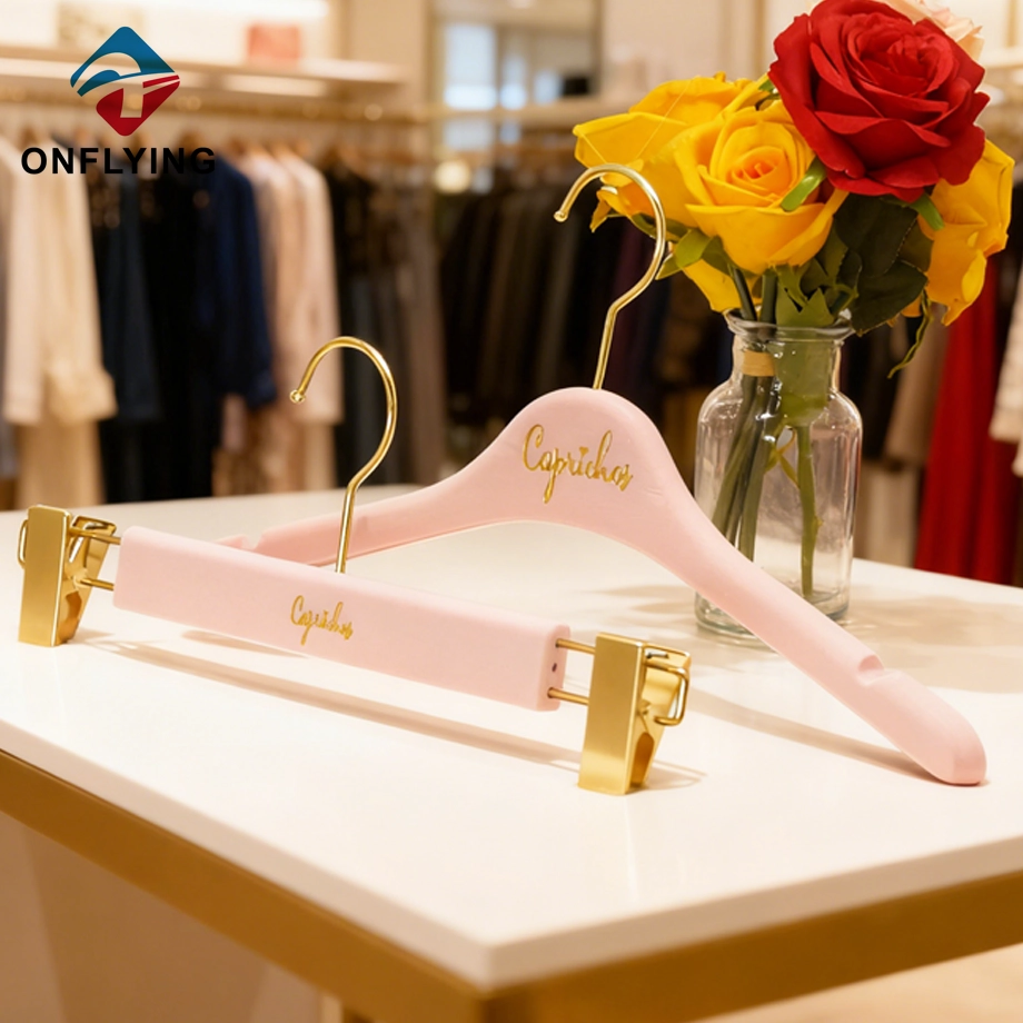 Elegant Custom Pink Dress & Pants Set Non Slip Velvet Hanger China Supplier