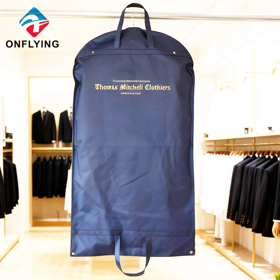 China Best Selling Custom Golden Logo Blue Non Woven Suit Garment Bag China Factory manufacturer