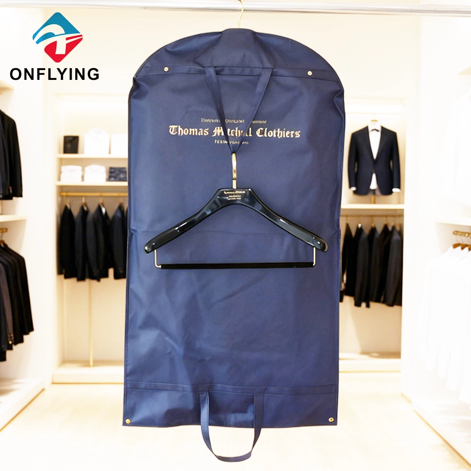 Best Selling Custom Golden Logo Blue Non Woven Suit Garment Bag China Factory
