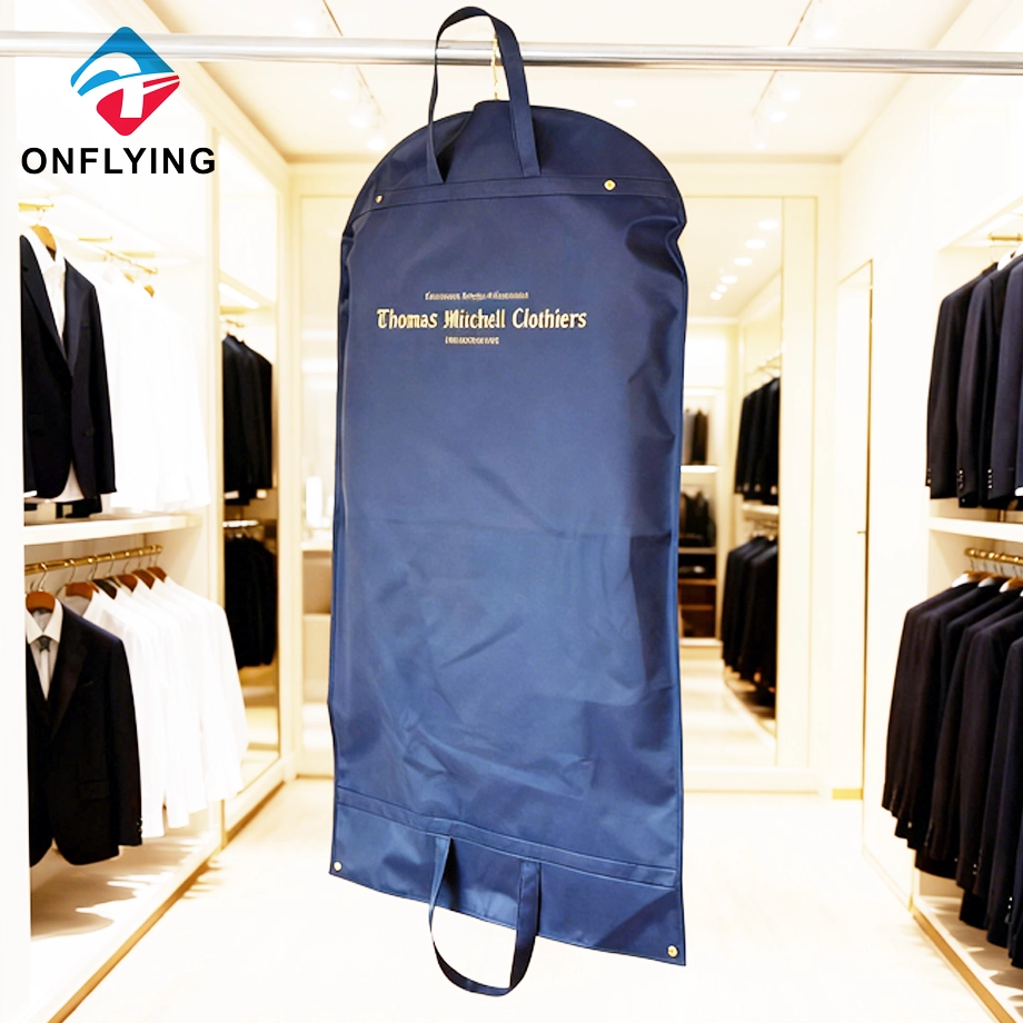 Best Selling Custom Golden Logo Blue Non Woven Suit Garment Bag China Factory