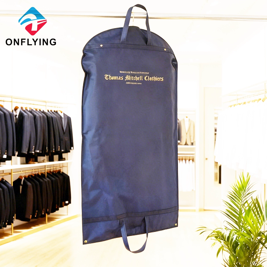 Best Selling Custom Golden Logo Blue Non Woven Suit Garment Bag China Factory