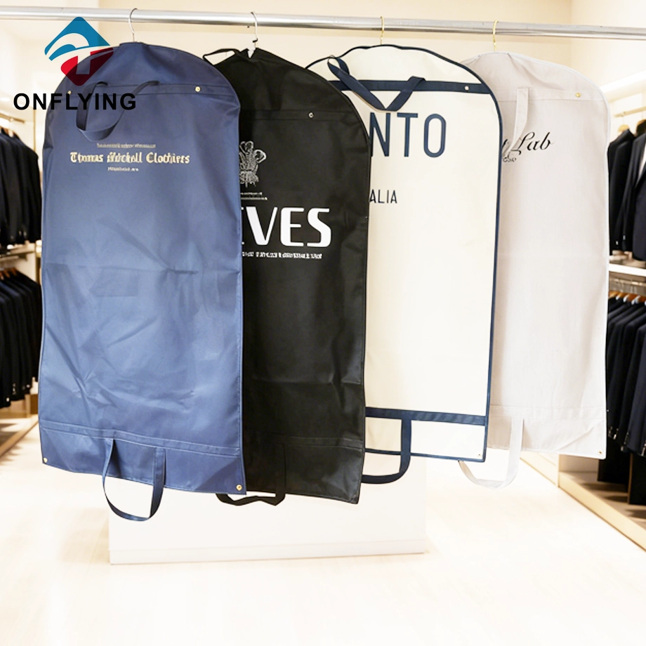 Best Selling Custom Golden Logo Blue Non Woven Suit Garment Bag China Factory