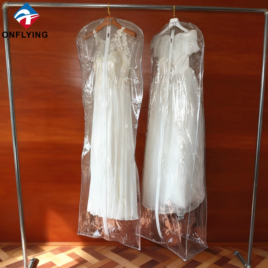Sacos de vestuário dobráveis de alta qualidade para vestidos de casamento com zíperes Sacos de vestuário de PVC transparentes e transparentes Fábrica China