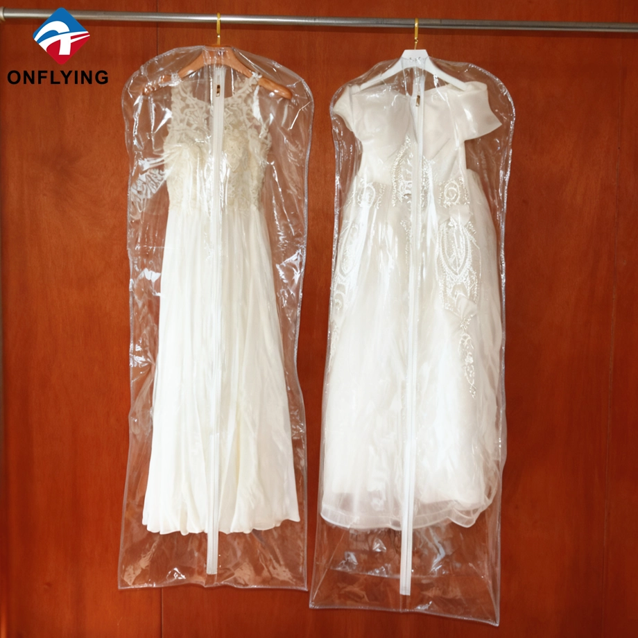 Sacos de vestuário dobráveis de alta qualidade para vestidos de casamento com zíperes Sacos de vestuário de PVC transparentes e transparentes Fábrica China