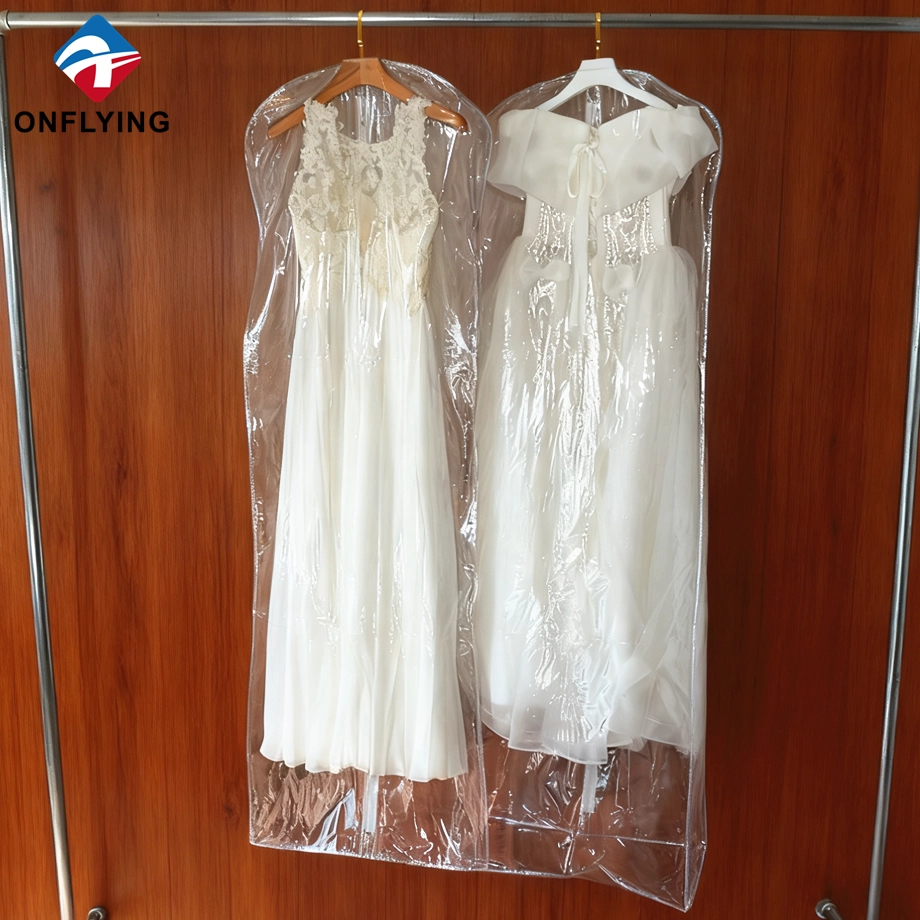 Sacos de vestuário dobráveis de alta qualidade para vestidos de casamento com zíperes Sacos de vestuário de PVC transparentes e transparentes Fábrica China