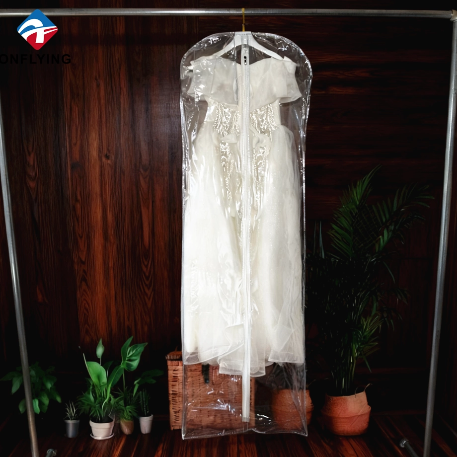 Sacos de vestuário dobráveis de alta qualidade para vestidos de casamento com zíperes Sacos de vestuário de PVC transparentes e transparentes Fábrica China