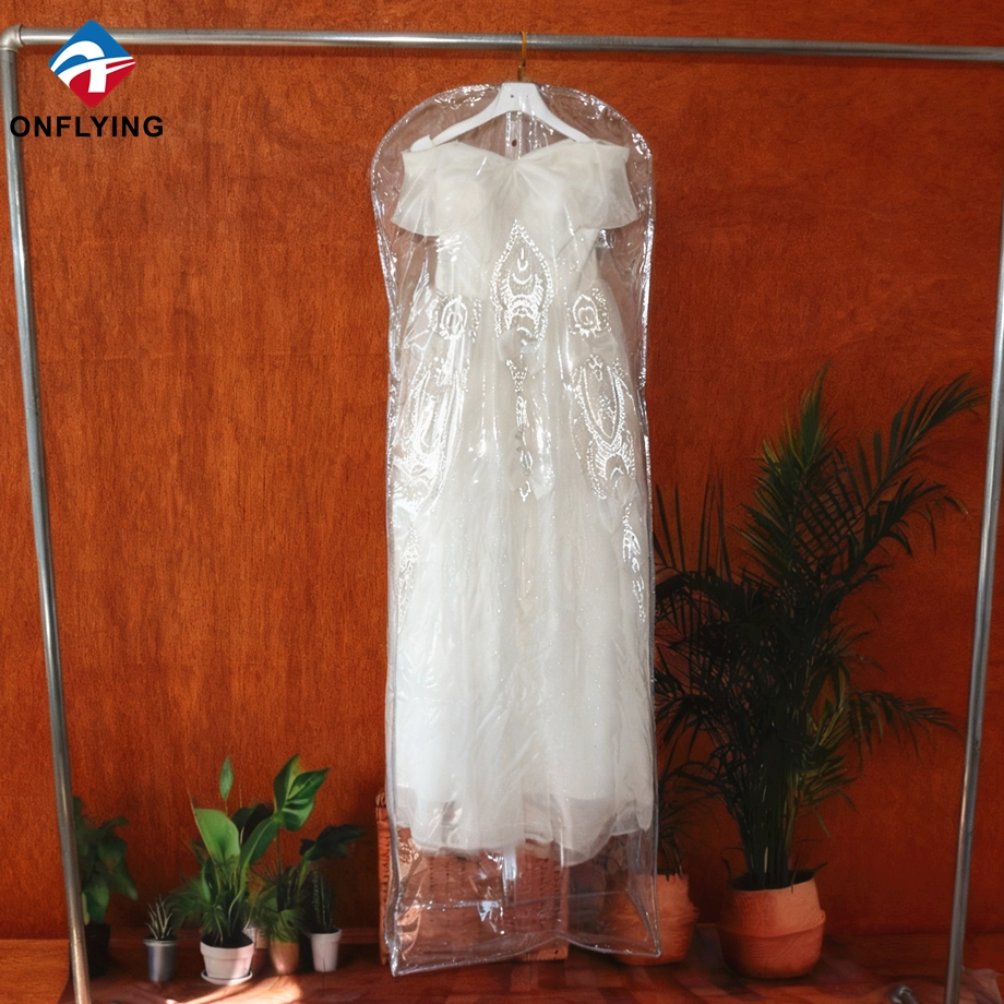 Sacos de vestuário dobráveis de alta qualidade para vestidos de casamento com zíperes Sacos de vestuário de PVC transparentes e transparentes Fábrica China