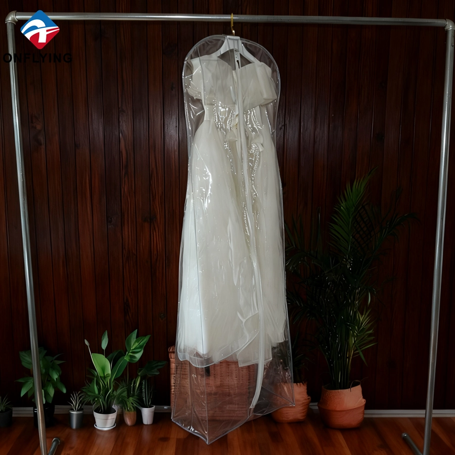 Sacos de vestuário dobráveis de alta qualidade para vestidos de casamento com zíperes Sacos de vestuário de PVC transparentes e transparentes Fábrica China