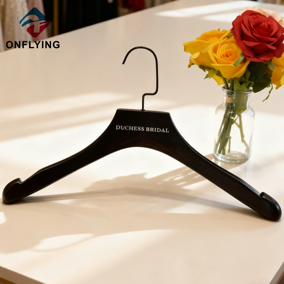 Durable Custom White Logo Black Swivel Hook Coat Wooden Hanger China Factory