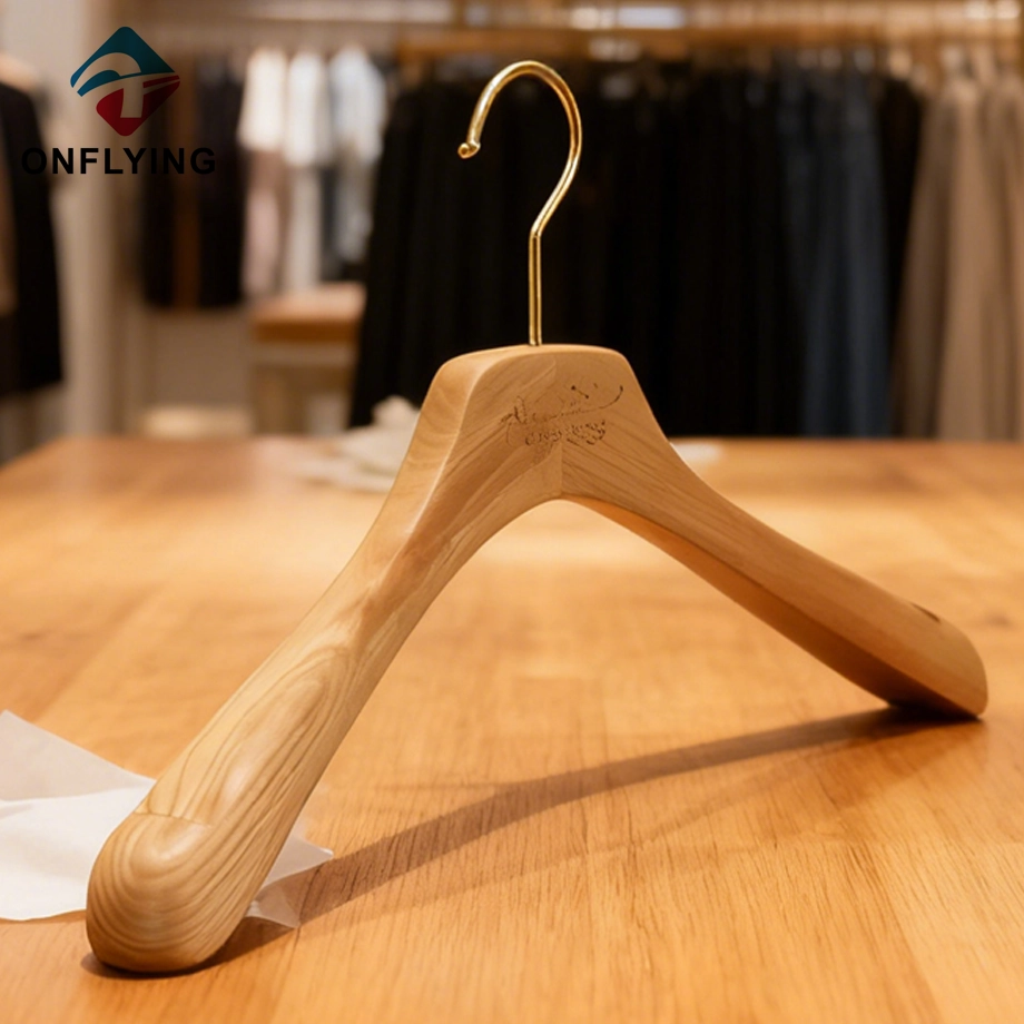 Conjunto de cabides de logotipo personalizado de madeira de luxo sólido e resistente para serviço pesado na China
