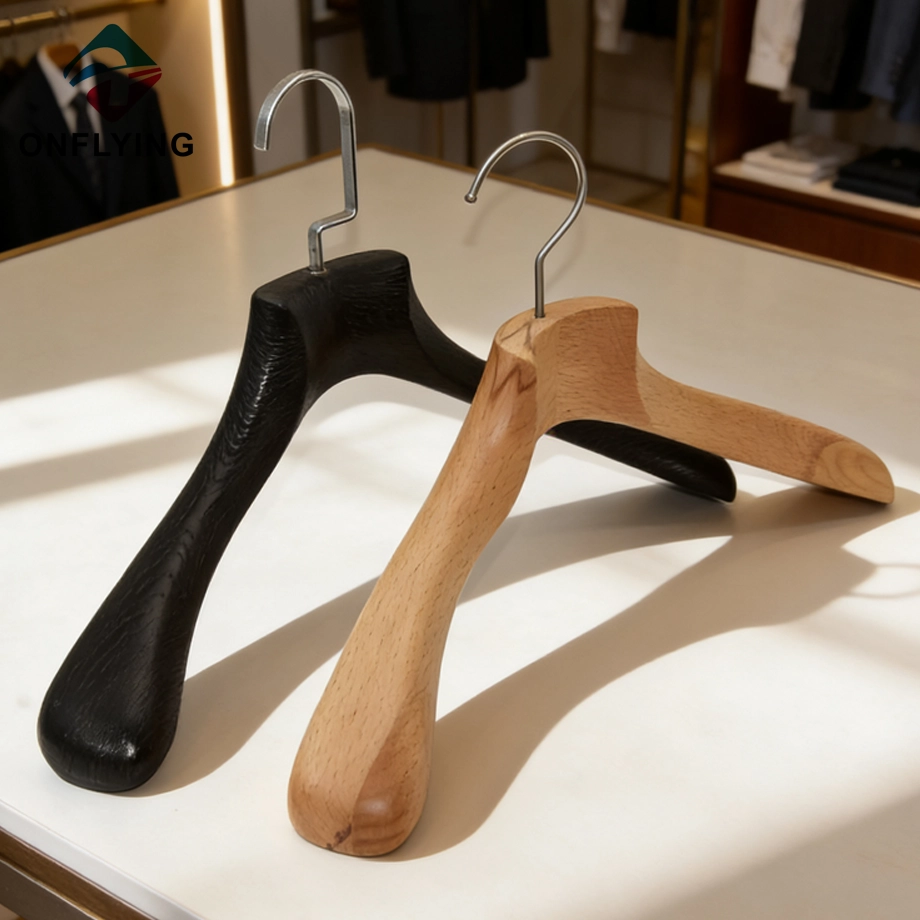 Wide Shoulder Clothing Luxury Beech Ashtree Wood Coat Hanger Set China Factory