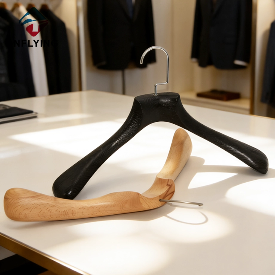 Wide Shoulder Clothing Luxury Beech Ashtree Wood Coat Hanger Set China Factory