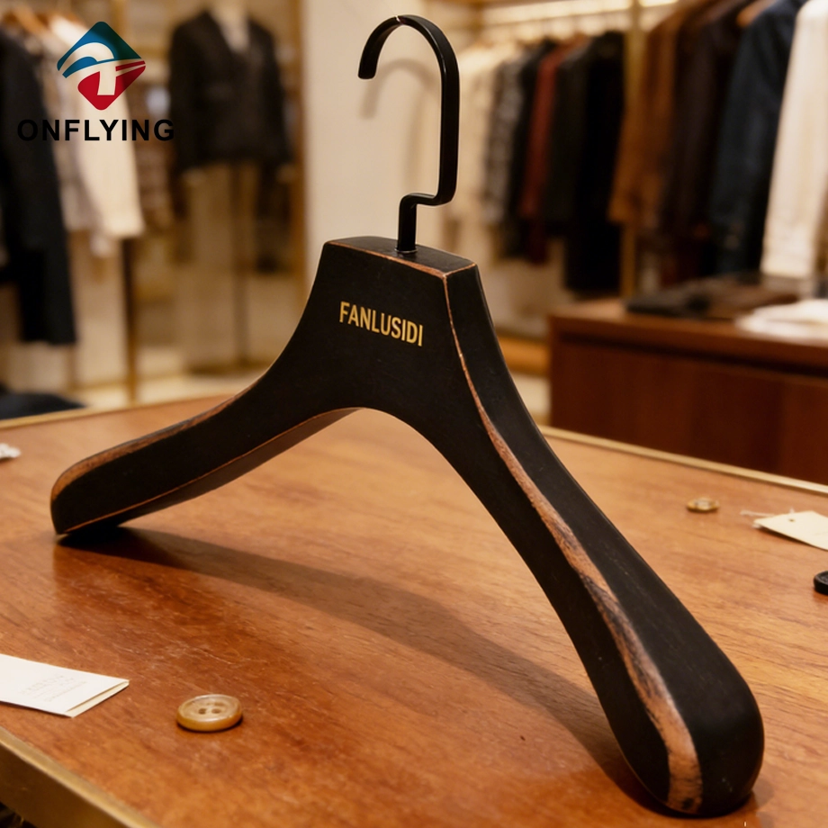 Heavy Duty Black Square Hook Wooden Luxury Clothes Hangers China Factory