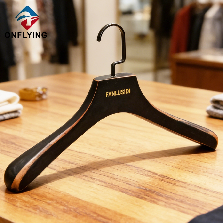 Heavy Duty Black Square Hook Wooden Luxury Clothes Hangers China Factory