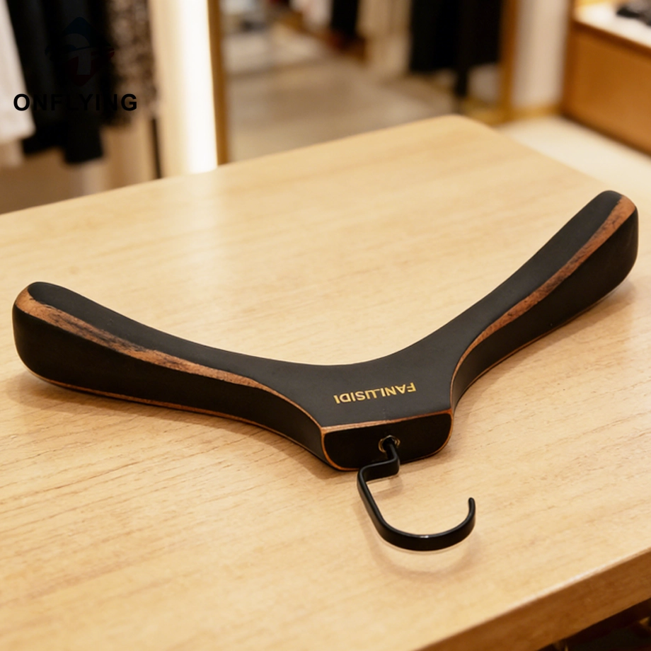 Heavy Duty Black Square Hook Wooden Luxury Clothes Hangers China Factory