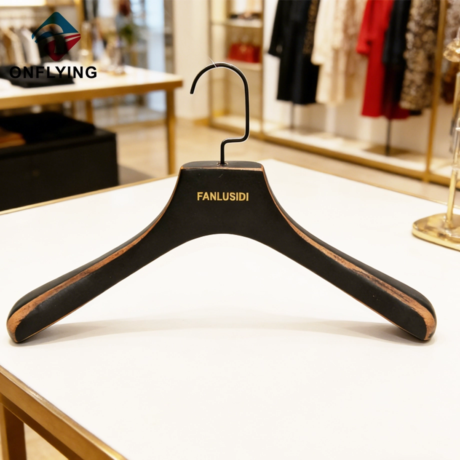 Heavy Duty Black Square Hook Wooden Luxury Clothes Hangers China Factory