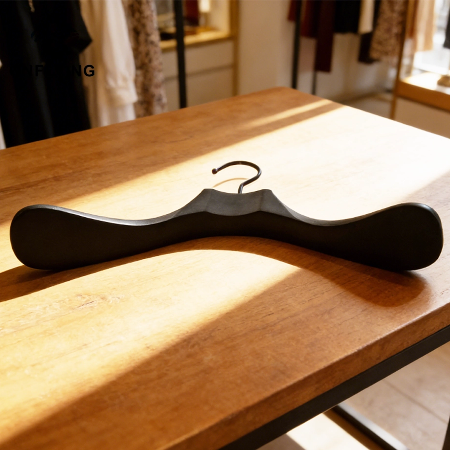 Top End Round Hook Clothes Coat Black Wooden Hangers China Supplier