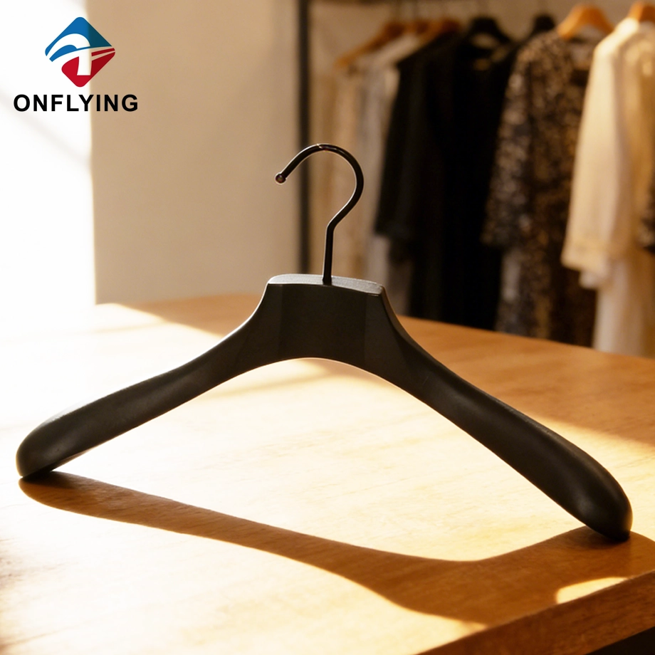 Top End Round Hook Clothes Coat Black Wooden Hangers China Supplier