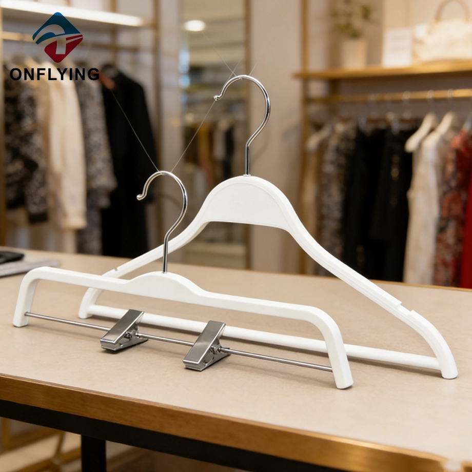 Durable Metal Clips White Coat Pants Plastic Hangers Set China Supplier