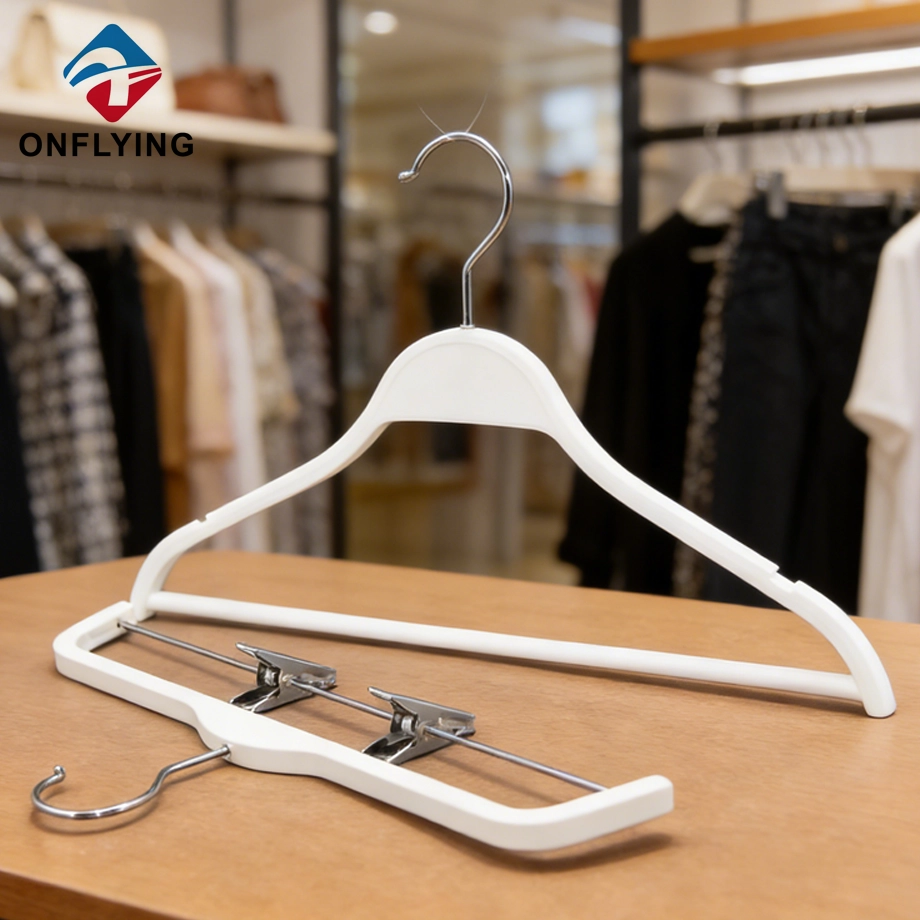 Durable Metal Clips White Coat Pants Plastic Hangers Set China Supplier