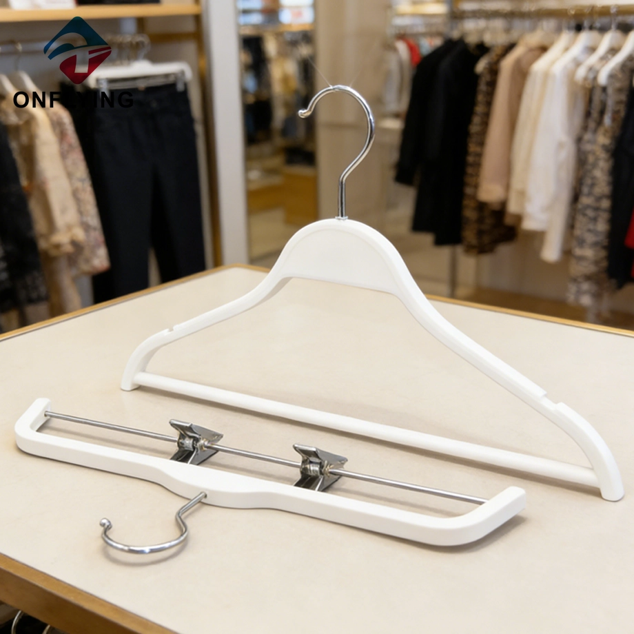 Durable Metal Clips White Coat Pants Plastic Hangers Set China Supplier