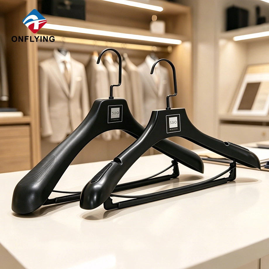 Fábrica de encargo plástica negra robusta de la suspensión del traje de los hombres anchos de alta calidad al por mayor del hombro China