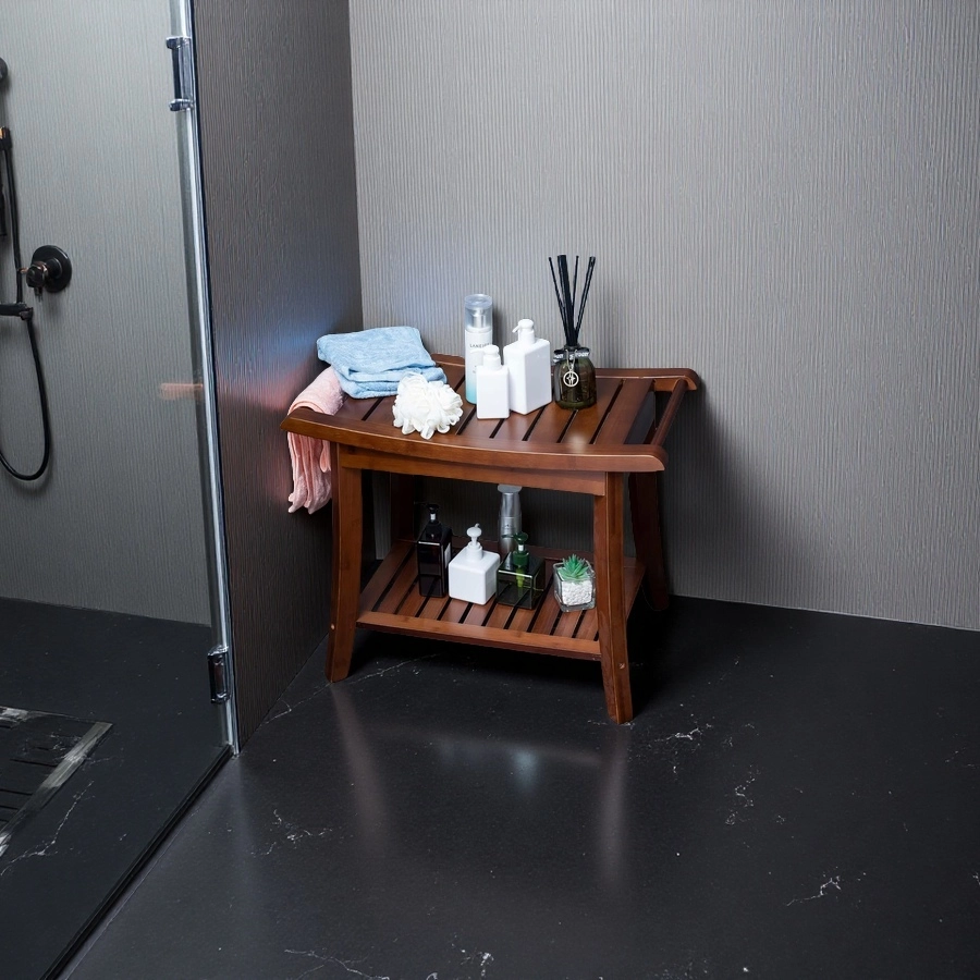 Tabouret de banc de douche en gros bambou avec étagère de rangement pour intérieur