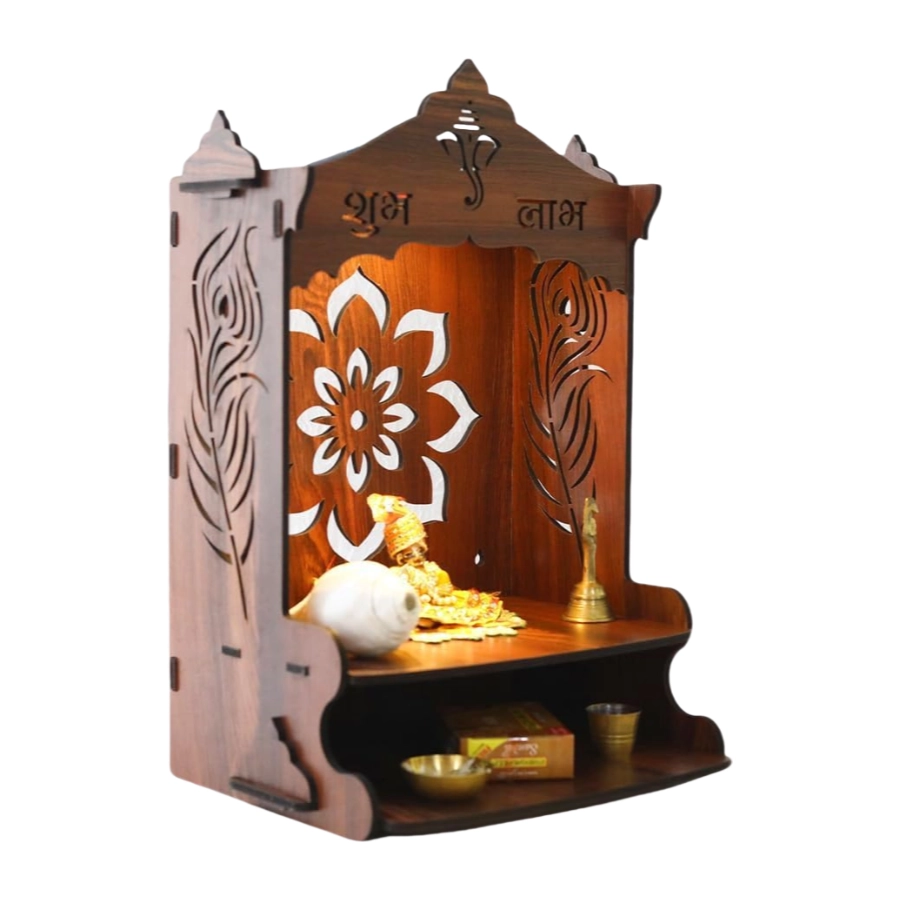 Custom hölzerne Pooja Mandir Home Wall Mounteed Puja Stand kleiner Tempel für Zuhause und Büro