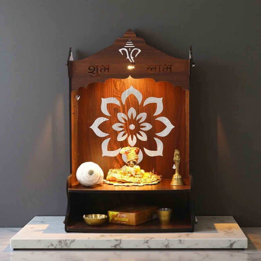 Custom hölzerne Pooja Mandir Home Wall Mounteed Puja Stand kleiner Tempel für Zuhause und Büro