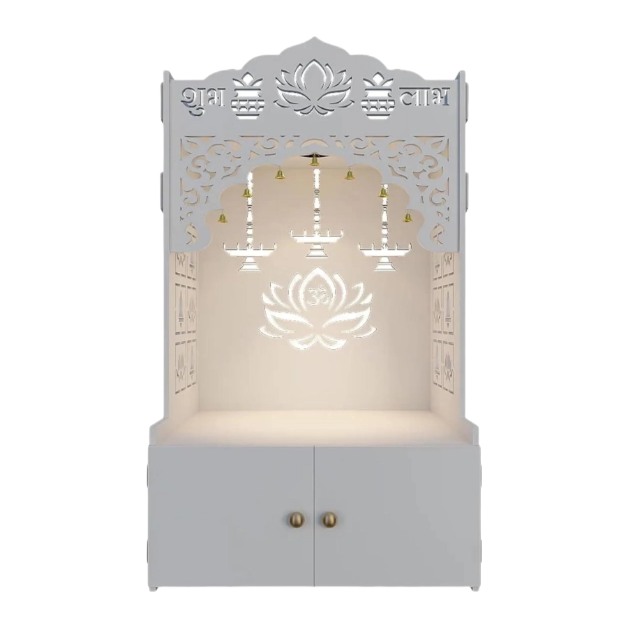 Dimensioni personalizzate bianche autocargite mobili per tempio di Pooja Mandir per puja e utilizzo del tempio indù